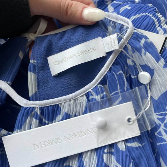 Jonathan Simkhai Harlowe Blouson Mini Dress Floral Print Pleated Keyhole Neck - Picture 11 of 11